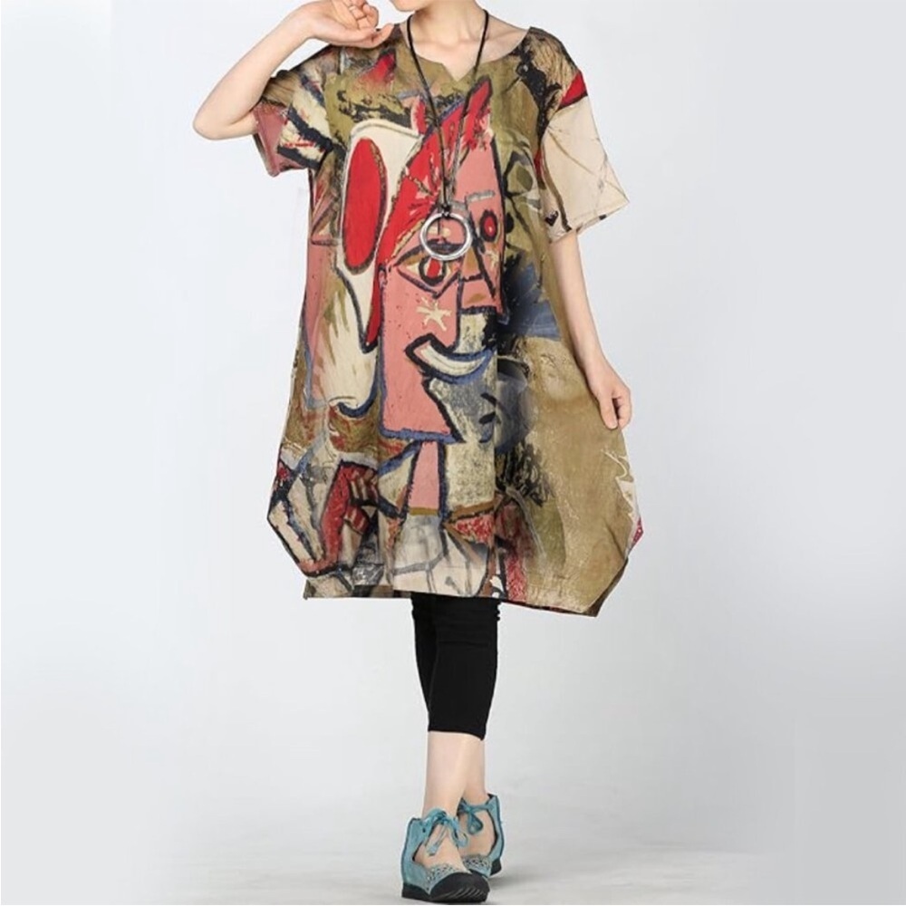 SYFS thc Art Abstract Dress Shirt Size 4XL Lagenlook Longline